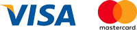 Das blaue VISA Logo und daneben das rot-orangene Logo von Mastercard.