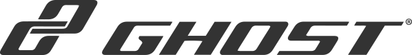 Zu sehen ist das Logo der Marke Ghost mit schwarzem Schriftzug in klaren, fetten Großbuchstaben.