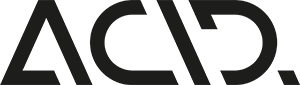 Zu sehen ist das Logo der Marke ACID mit schwarzem Schriftzug in klaren, fetten Großbuchstaben.