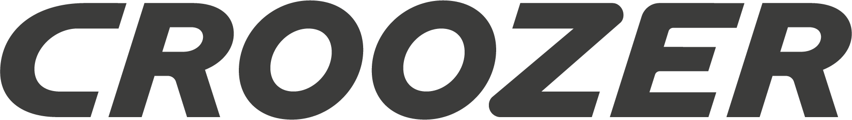 Zu sehen ist das Logo der Marke Croozer mit schwarzem Schriftzug in klaren, fetten Großbuchstaben.
