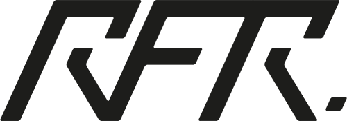 Zu sehen ist das Logo der Marke RFR mit schwarzem Schriftzug in klaren, fetten Großbuchstaben.