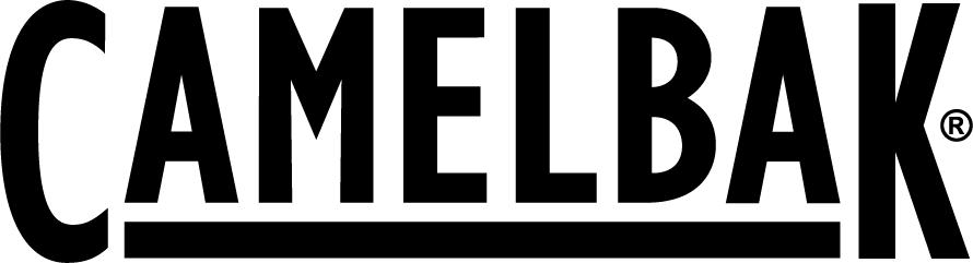 Zu sehen ist das Logo der Marke CamelBak mit schwarzem Schriftzug in klaren, fetten Großbuchstaben, unterstrichen von einem dünnen schwarzen Balken.